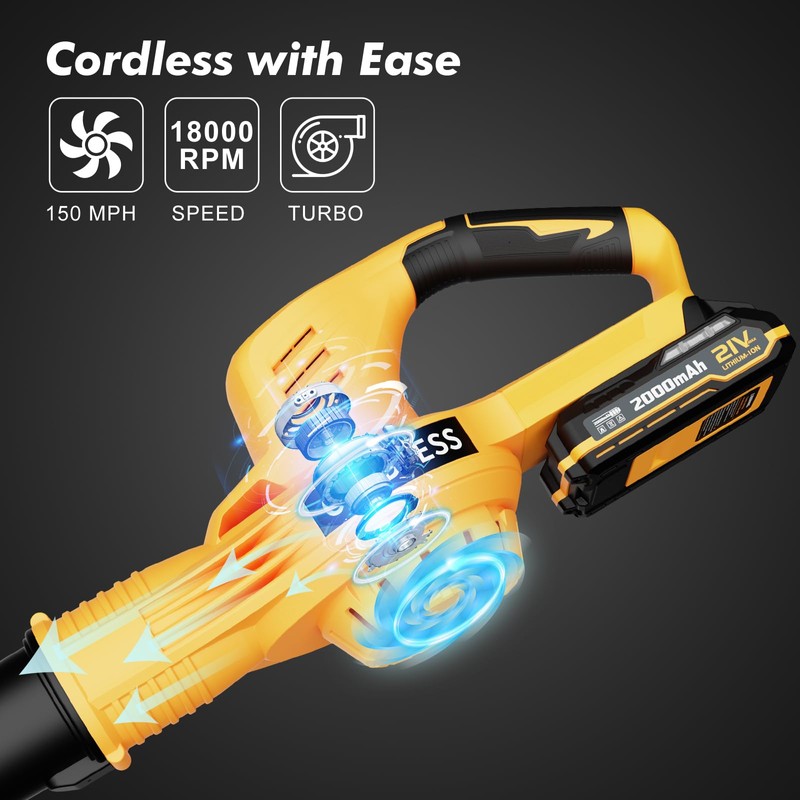 Leaf Blower Cordless with 2 Batteries and Charger, 21V Electric