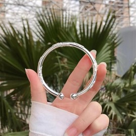 925 Sterling Silver Bracelets for Women, Simple Adjustable Bangle Bracelets Chinese Dainty Adjustable Silver Bracelets Birthday Christmas Valentines Day Gifts Mother's Day Gift (#5-2)