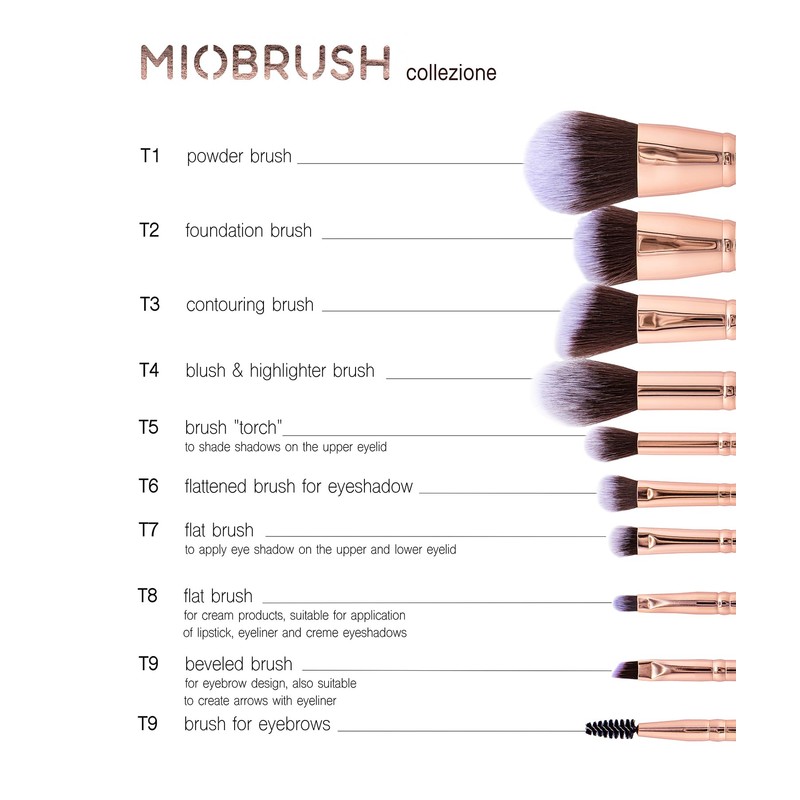 Miobrush Professional Makeup Brushes for Travel 9 Piece Set Professional