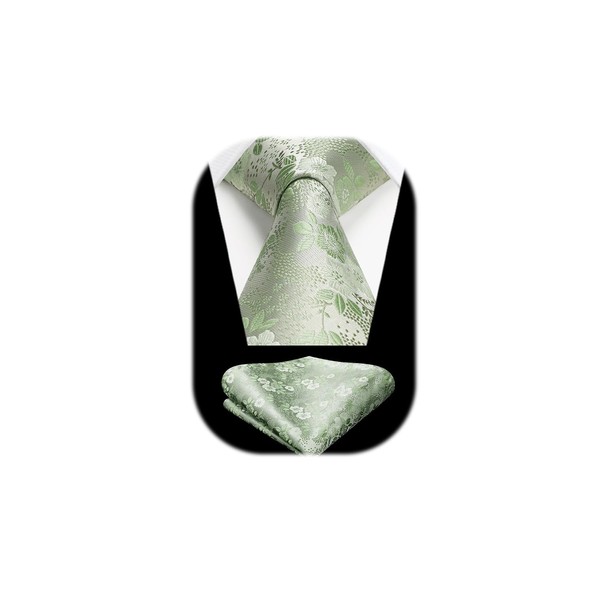 HISDERN Ties for Men Wedding Tie and Pocket Square Floral
