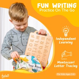 Hulats Learn to Write: Portable Wooden Alphabet Letter Tracing Sensory Pad Board - Toddler Writing Practice for Kids Age 3-5, Montessori Toys for 3+ Year Old, Letter Tracing for Kids 3-5 Writing Tools