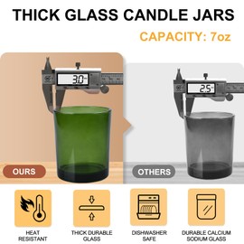 SHOWIN Thick Candle Jars for Making Candles 16 Pcs, 7 OZ Empty Jars with Wood Lids for Candle Making, Sample Container, Green