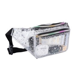 Holographic 80s 90S Rave Stars Neon Transparente Gravel Riñonera para mujer, gran cintura para juegos, conciertos, rave, festival, viajes, Estrellas transparentes, One_Size, Estrellas transparentes