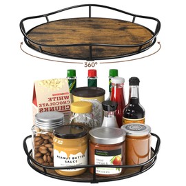 Kssiaz 2 Pack Lazy Susan Organizer for Table Top, 10" + 9" Wood Lazy Susan Turntable Organizer for Cabinet, Rotating Spice Rack for Kitchen Countertop Pantry Bathroom Vanity, Wood Decor
