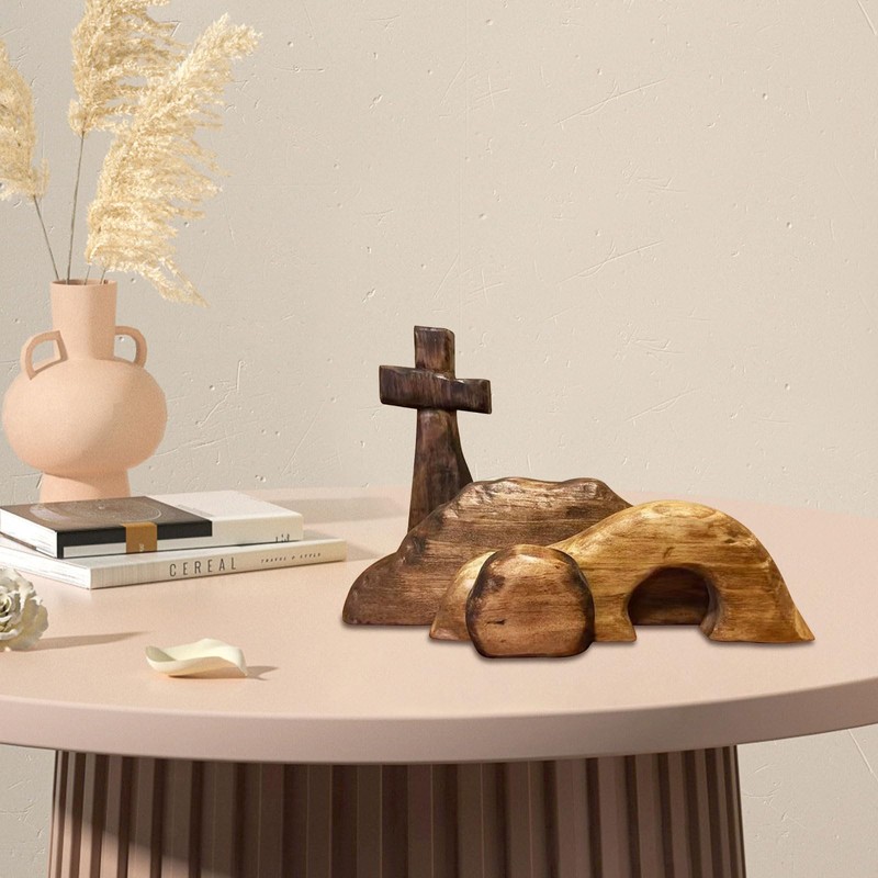 Easter Decorations Empty Tomb Easter Scene and Cross,Handcrafted Wooden Easter