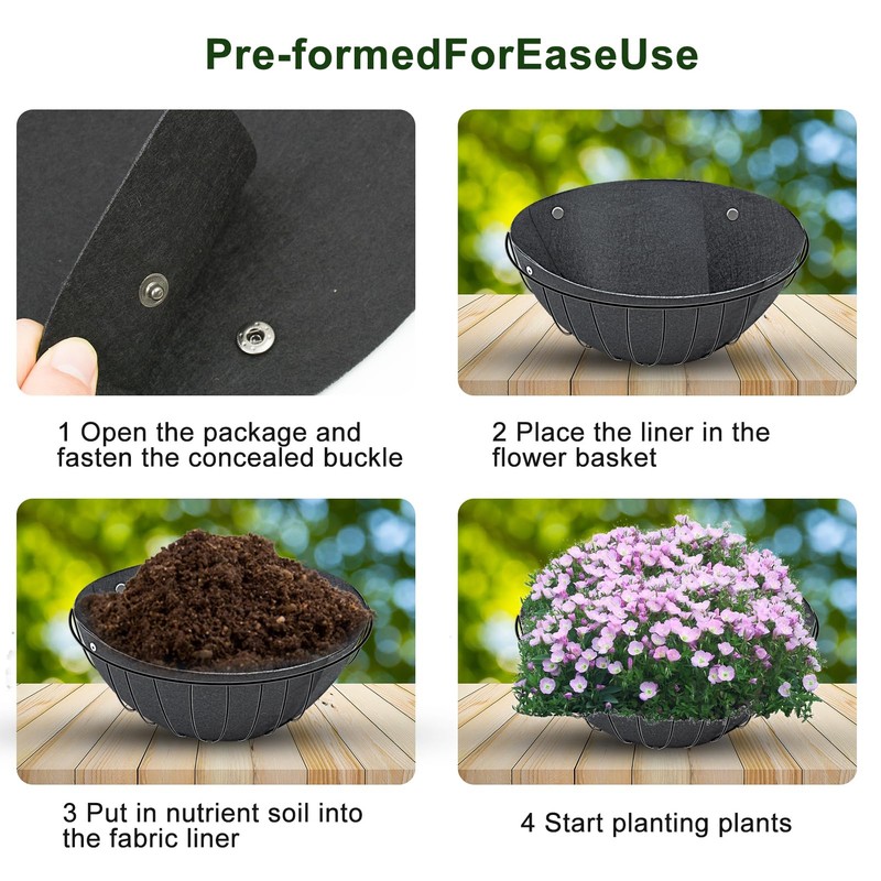 3PCS 14 Inch Round Hanging Basket Liners Fabric Hanging Plant