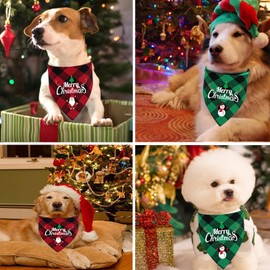 Christmas Dog Bandanas, LMSHOWOWO 2 Pack Cotton Reversible Merry Christmas Santa Snowman Print Pet Bandana, Triangle Christmas Plaid Dog Scarf Bibs for Small Medium Large Dogs Pets