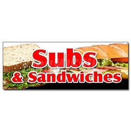 12" SUBS & Sandwiches Decal Sticker Hero hoagie Huge Homemade Grinders Drinks