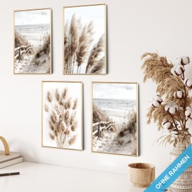 mojoliving Decorative Maritime Picture Set Poster Nature Pictures Nature Beach Shell Baltic Sea Decoration North Sea Decorative Picture Sea Dune Poster Beige Poster Sea Maritime Pictures Landscape