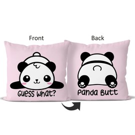 Lovely Panda Guess What Panda Butt Pink Reversible Throw Pillow Covers,Home Bedroom Living Room Kids Room Decor Funny Quotes Pillow Case,Panda Lovers Kids Students Girls Gifts,18x18 Inch Pillowcase