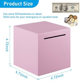 Piggy Bank for Adults,Safe Piggy Bank Made of Stainless Steel,Can Only Save The Piggy Bank That Cannot be Taken Out (Pink, 4.72IN)