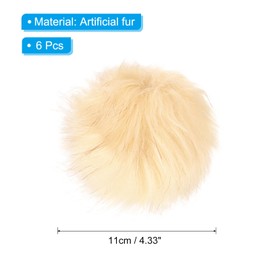 PATIKIL Faux Fur Pom Poms for Hats, 6 Pcs Fluffy Soft Fur Poms Balls with Elastic Loop for Keychain Knitting Hats DIY Scarves Gloves Bag Christmas, Beige