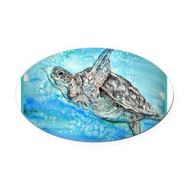 CafePress Sea Turtle! Wildlife Art! Oval Car Magnet, Euro Oval Bumper Magnet