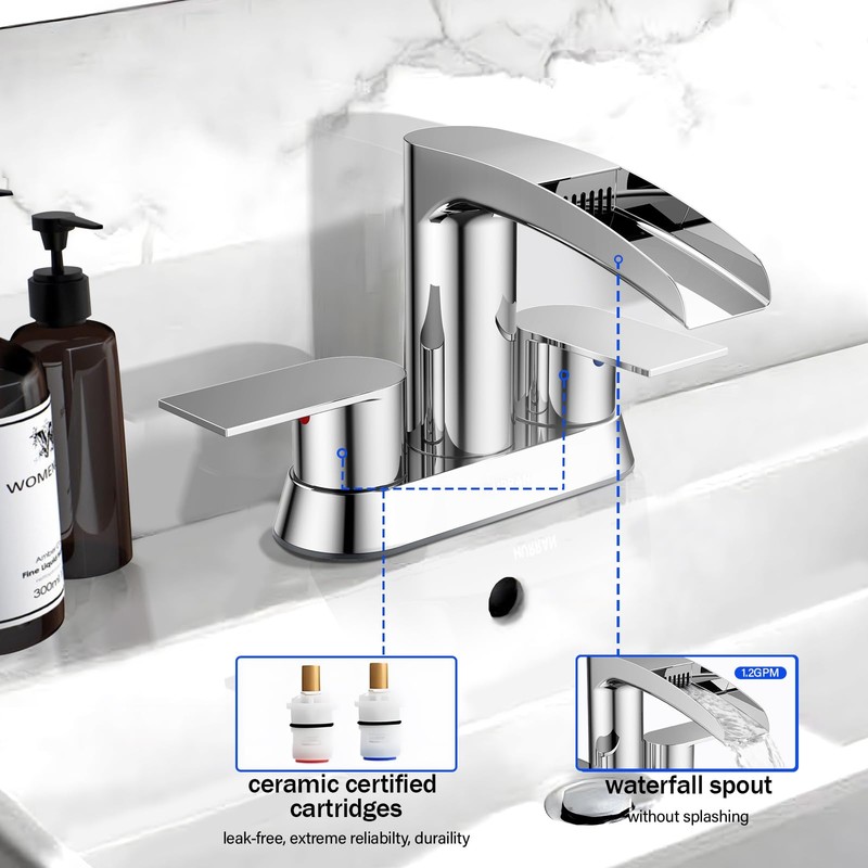 Bathroom Sink Faucet for 3 Hole, Hurran 4 Inch Bathroom