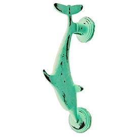 Nautical Tropical Dolphin Door Knocker Cast Iron with Distressed Green Finish
