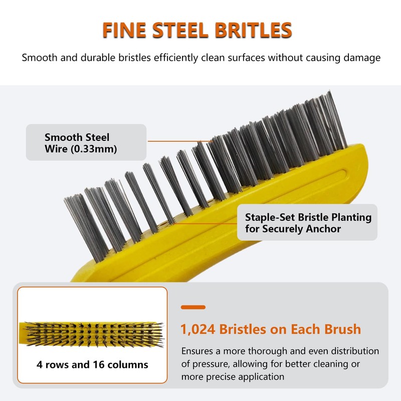 Hymnorq 3 Pack Wire Scratch Brushes with Wooden Shoe Handle