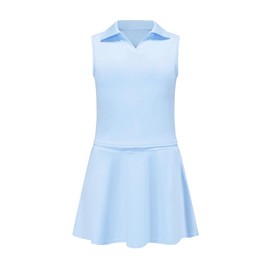 Eymitory Girls Tennis Golf Dress Outfit Sleeveless Polo V Neck Tank Top and Skorts Sets Sport Skirt with Pockets Blue