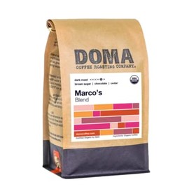 Doma Coffee Roasting Company "Marco's Organic Blend - Espresso" Dark Roasted Fair Trade Organic Whole Bean Coffee - 12 Ounce Bag
