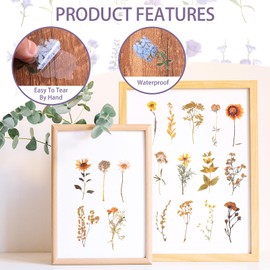Giantree 200 Pcs Pressed Flower Themed Stickers, Vintage Dried Floral Botanical Journaling Stickers Transparent Flower Stickers for Adult Scrapbook Supplies Bullet Junk Journal Bottles Planner Laptop