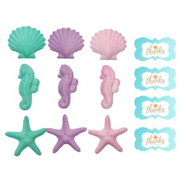 12pack Pink Purple Teal Edible Seahorses Starfish Shells Shimmer Sugar Cake with 12 SeaShell STickers
