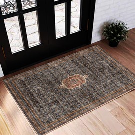 chamler CL 2x3 Feet Area Rug Washable Rug Door Mat Vintage Rug Doormat Indoor Entrance Traditional Thin Rug Floral Print Non Slip Rug for Kitchen Bathroom Bedroom Living Room