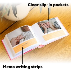 Baby Photo Album for 6x4 Photos - Easy to Fill Slip in Method & Book Bound Baby Girl Photo Album with Writing Space | Store 100 Pictures in a Traditional & Timeless Design | Gift Idea for Newborn