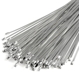 100pcs Chain Link Fence Ties, 11.8 Inch 304 Stainless Steel Self-Locking Metal Ties, Widely Used for Fixed Fences, Wire Fence Rolls, Exhaust Pipes, Heat Insulation Shielding, Outdoor, Workshop, etc.