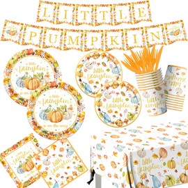 142Pcs Little Pumpkin Baby Shower Decorations A Little Pumpkin is On The Way Baby Shower Tableware Sets Fall Baby Shower Decorations Pumpkin Gender Reveal Thanksgiving Baby Shower Decorations