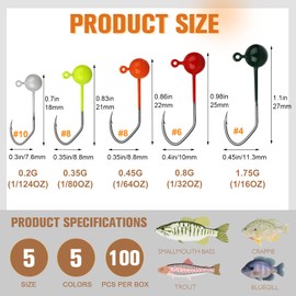 Dovesun 100pcs Fly Tying Jigs Kit, Jig Heads for Fly Fishing Crappie Jigs V-Shaped Fly Fishing Hooks 1/16oz