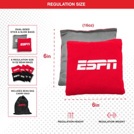 ESPN Cornhole Bags and Travel Case, Regulation Size and Weight (Set of 8) Ideal for Kids Games, Family Games, and Outdoor Games