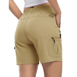 TBMPOY - Pantalones cortos tipo cargo para mujer, ligeros, de secado rápido, atléticos, para verano, golf, viajes, camping, con bolsillos con cierre, Caqui, XX-Large
