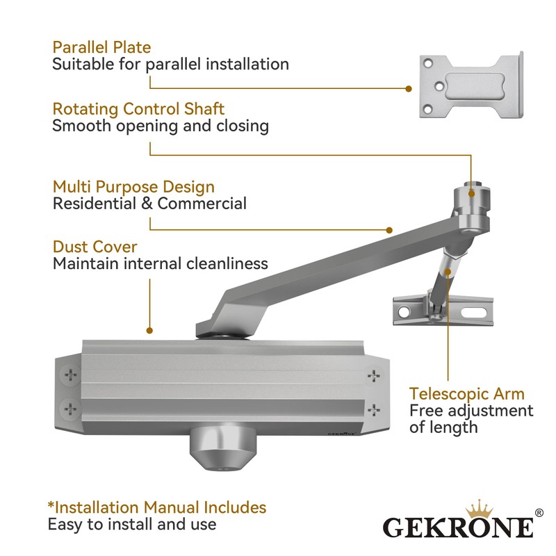 GEKRONE Automatic Door Closer Heavy Duty Spring Size 2 Hydraulic