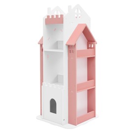 ACNAO Rotating Bookshelf, Children's Bookcase 360° Revolving Floor Standing Shelves Rotating Bookshelf Kids Castle Bookshelves Tower Spinning Bookcase for Bedroom Living Room (White) (Pink,White)