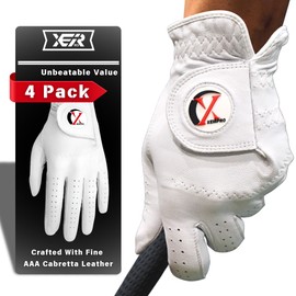 XEIR PRO Premium CABRETTA Leather Men's Golf Glove Worn ON Right Hand 4-Pack (Medium-Large)