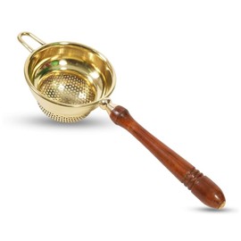 Mittal Teas Brass Tea Strainer with Wooden Handle | Handcrafted Loose Leaf Steeper | Fine Mesh Tea & Coffee Filter | Durable, Reusable, Eco-Friendly Chai Strainer for Kitchen & Gifting