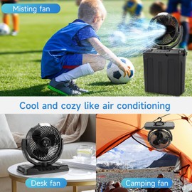 Ruimos Outdoor Portable Misting Fan with 9L Water Tank 20000mAh Rechargeable Battery Powered 3 Strong Wind & 3 Spray Mister Cooling Fan with Light, 80° Oscillation- Ideal for Camping,Garage,Patio Use