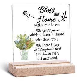 New Home Acrylic Plaque House Warming Gifts for New Homeowners First Home Gift for Couple Women First Apartment Keepsake Moving in Clear Desk Decorative Acrylic Plaque with Wooden Stand Desk Decor