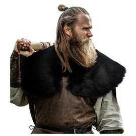 keland Viking Faux Fur Collar for Men Scarf Capelet Wrap Costume Accessory, S-black