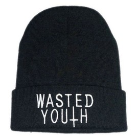 Okstar Wasted Youth Beanie Black Hat Hiphop Knit Beanie Unsex Winter Hat