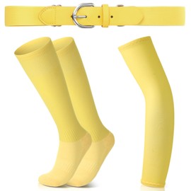 Tradder 1 Pair of Youth Softball Baseball Socks Baseball Belt and Arm Sleeve Combo for Men Boy Girl Football Sports Gift Set(Yellow)