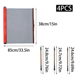 Wuyituart 4 Pcs No Ink Chinese Calligraphy Practice Set Reusable Brocade Nonwoven Water Writing/Painting Cloth Scroll with 3 Traditional Calligraphy Writing Brush Pens, Red