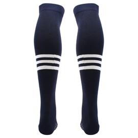 TCK Dugout 3 Stripe Over the Knee Baseball Socks Pattern B (Navy/White, Large) - Navy/White,Large
