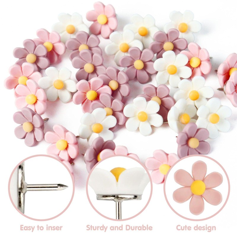 50 Pieces Flower Push Pins, Creative Push Pins, Decorative Push