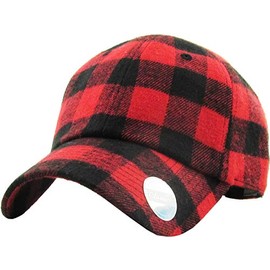 KBE-Plaid RED/BLK Casual Lumberjack Plaid Suede Corduroy PU Melange Cap Dad Hat 6 Panel Baseball Classic Adjustable Soft