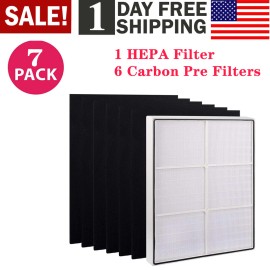 Fit Whirlpool Filter Replacement Set for Whirlpool Whispure AP450 AP510 1183054 1183054K - 1 HEPA Filter + 6 Carbon Pre-filters