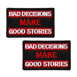 Pack of 2 Tactical Velcro Patches - Red Letters Magic Stickers with Saying "Bad Decisions Make Tactical Good Stories" - Humour Patch for Jacket, Backpack, Vest - Military, Airsoft, Police, Outdoor