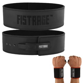FISTRAGE Lever Buckle Weight Lifting Leather Black Belt Gym Back Support for Men & Women Training Fitness Exercise for Tough Workouts | Power Lifters | Supports Lumber Lower Back (X-Large, Black)