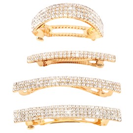 Luixenir 4 Pcs Sparkly Diamante Hair Clips for Women Glitter Gold Hair Barrettes Rhinestones Ponytail Holder Diamond Hair Accessories for Women Girls