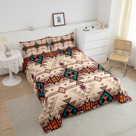 Erosebridal Bohemian Geometry Bedding Sets Western Comforter Set Queen,Ethnic Tribal Arrow Aztec Quilt Indian Tribe Geometric Diamond Triangle Duvet Insert,Western Room Decor