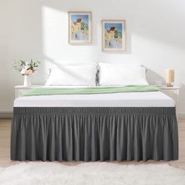 RIMELA - Falda de cama elástica para envolver alrededor del polvo, color sólido, resistente a las arrugas y a la decoloración, con cinturón elástico ajustable, fácil de instalar, gris oscuro para King